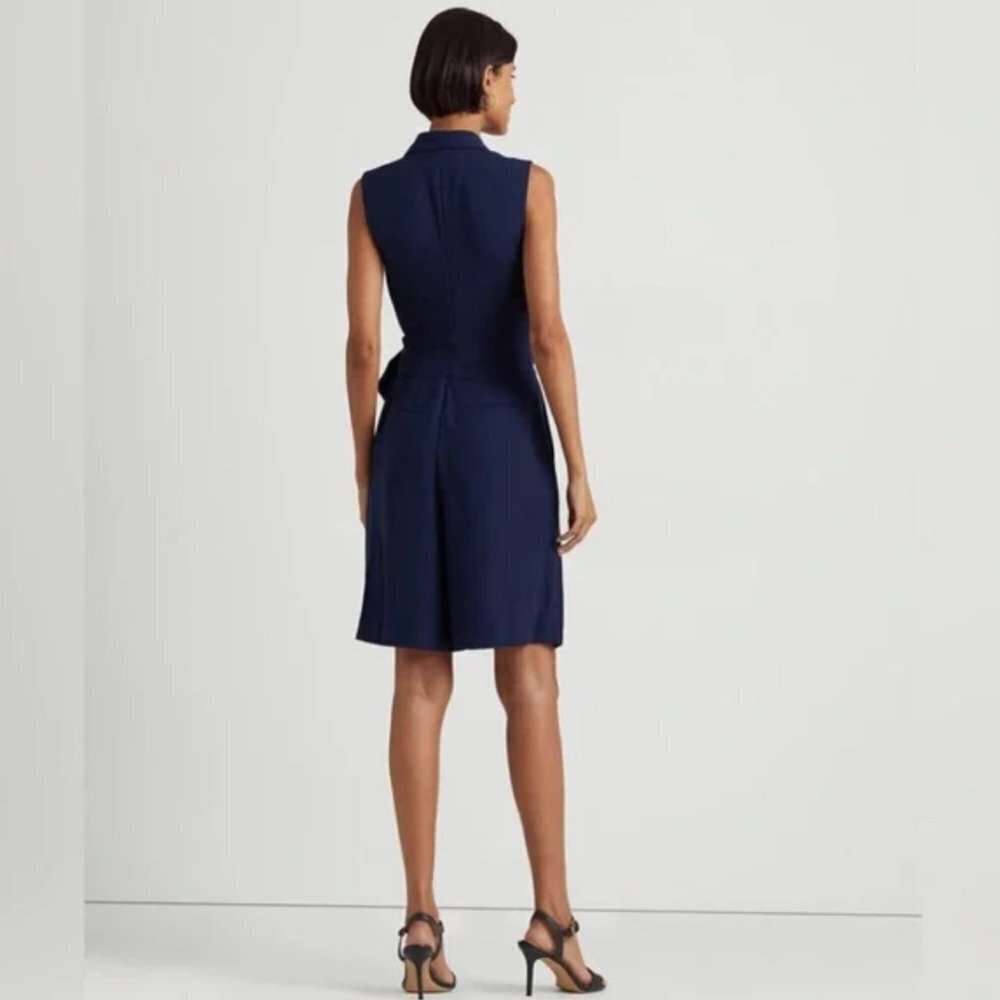 Lauren Ralph Lauren Belted Georgette Sleeveless Romper Refined Navy Size 10 - Picture 5 of 14